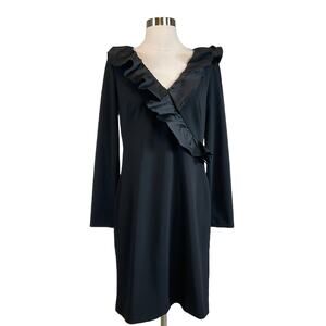 Ralph Lauren Women's Cocktail Dress Size 6 Black Long Sleeve Ruffled Sheath